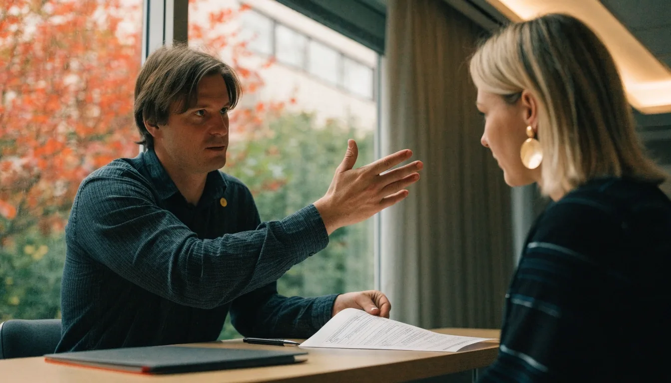 Advisors at a Tampere vehicle registration service desk reviewing paperwork with a customer