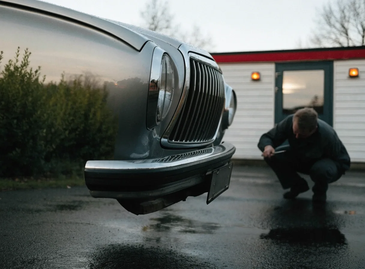 Front of a Finnish-registered car photographed on a wet Tampere street