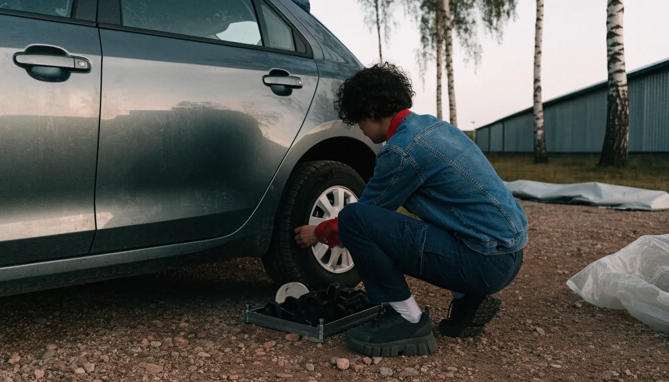 An owner checking a vehicle taken out of traffic use at an outdoor storage yard