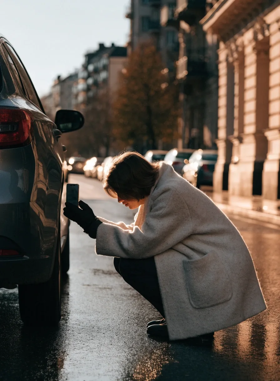 Vehicle registration details checked on a car parked on a Finnish city street